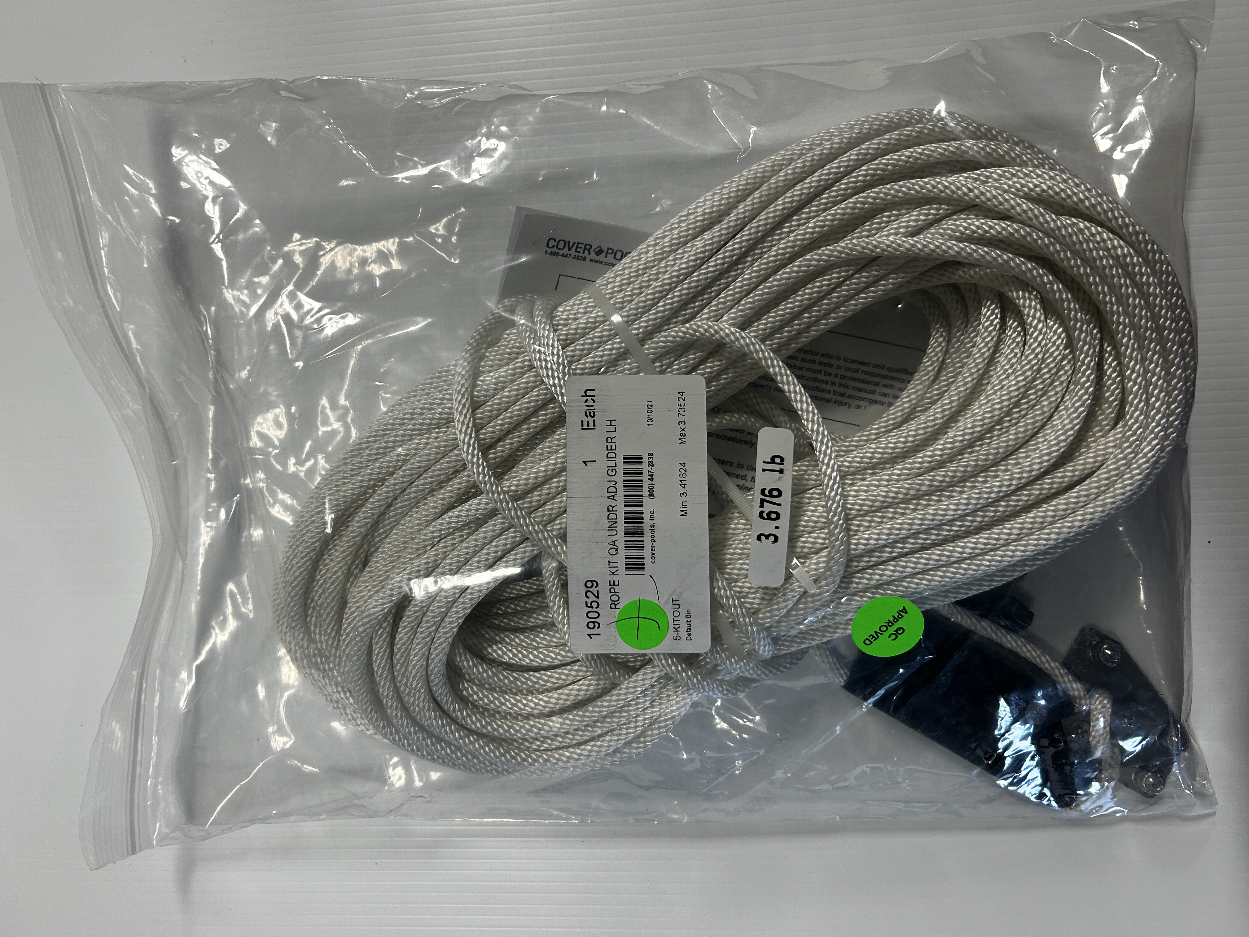 Rope Kit Quick Attach with Adjustable Glider B Left Hand Assembly 145' (for Underside track systems) Rope Kit Quick Attach with Adjustable Glider B Left Hand Assembly 145' (for Underside track systems)