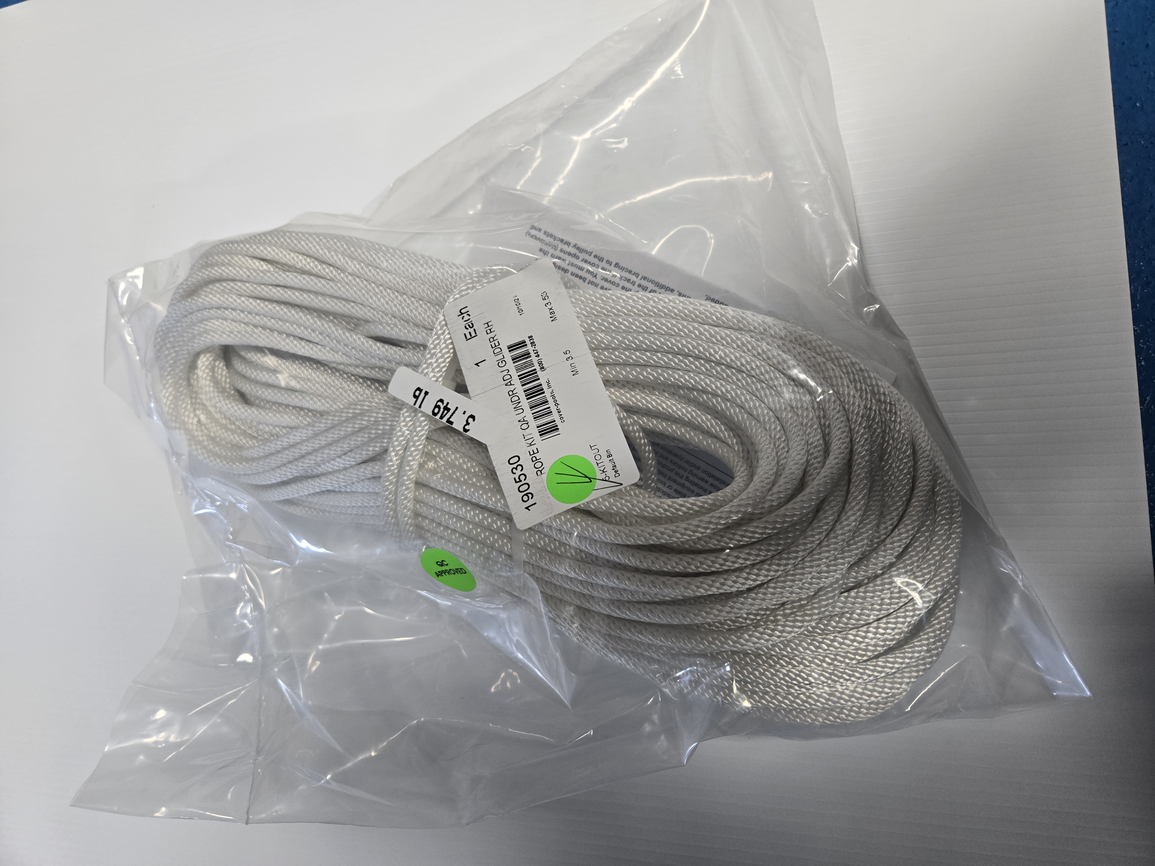 Rope Kit Quick Attach with Adjustable Glider B Right Hand Assembly 145' (for Underside track systems) Rope Kit Quick Attach with Adjustable Glider B Right Hand Assembly 145' (for Underside track systems)